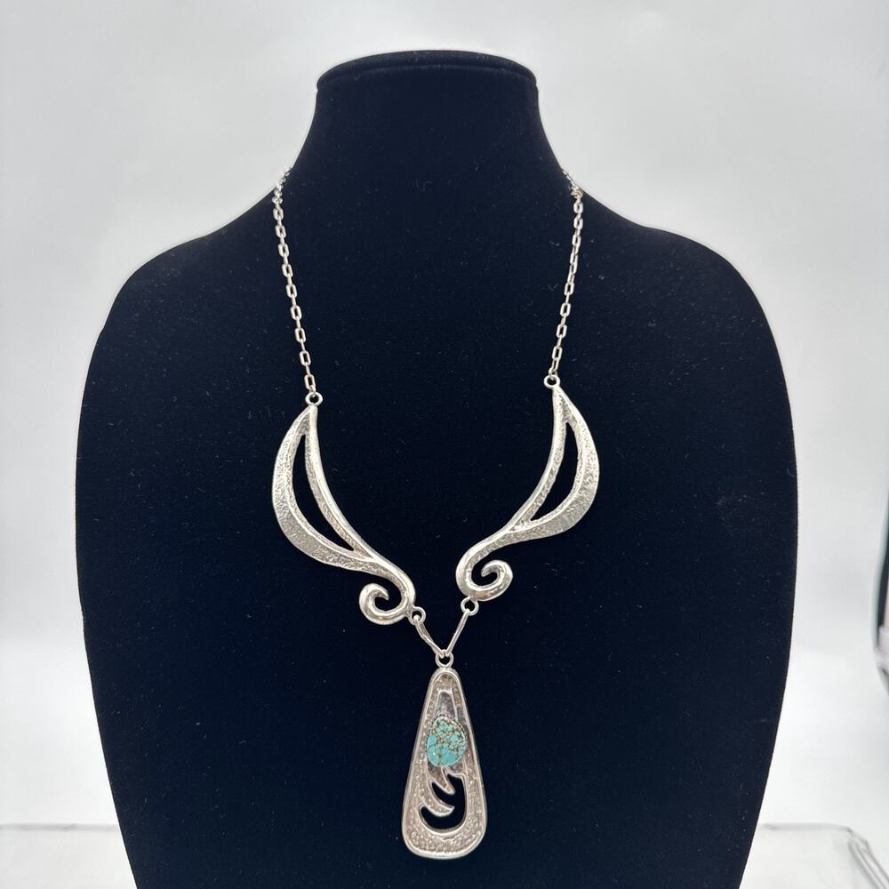 Vintage Navajo Sterling Silver natural Turquoise Statement Necklace 12" 57g